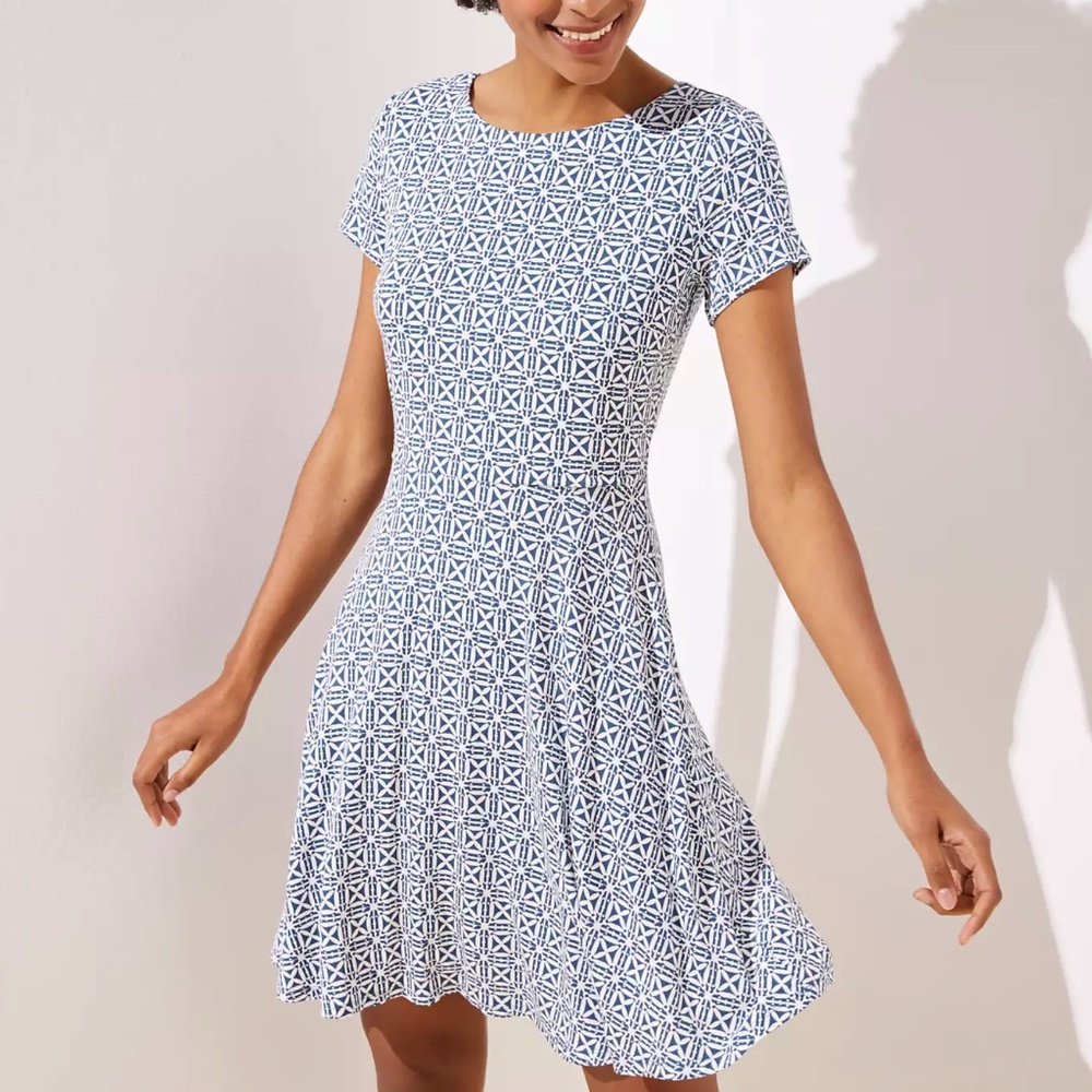 Loft Geo criss cross back flare dress size 6